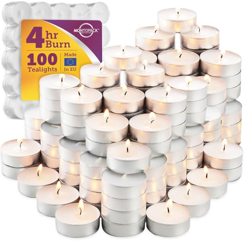 Unscented White Tea Light Candles 100 Pack - 4 Hour Burn, Dripless