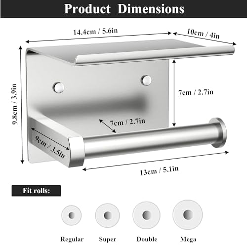 Wall Mounted Toilet Paper Holder with Phone Shelf, Brushed Nickel