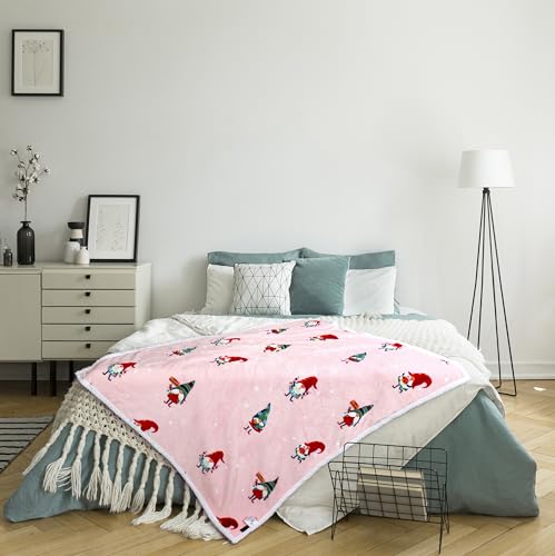 Solaris Santa Claus Sherpa Christmas Blanket 50" x 60" Reversible Fuzzy Throw for Couch Sofa Bed, Pink