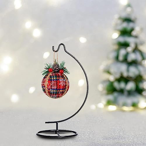 Iron Ornament Display Stand with Wood Base for Hanging Plants and Glass Globes