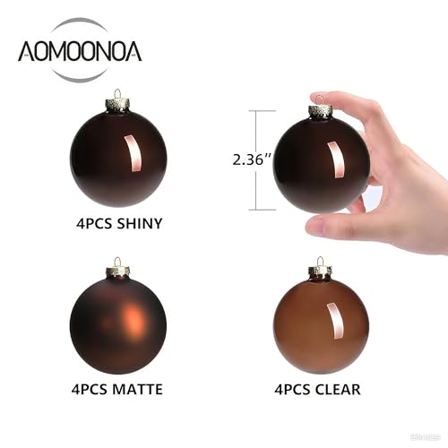 2.36-Inch Brown Glass Christmas Ornament Baubles, Set of 12