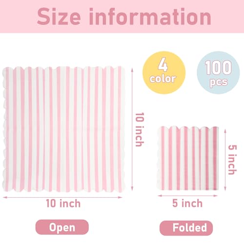 Tenceur 100 Pcs Summer Pastel Cocktail Paper Napkins with Scalloped Edges - Four Colors