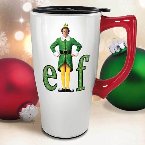 Spoontiques Elf Ceramic Travel Mug 18oz with Locking Lid & Non-Slip Base