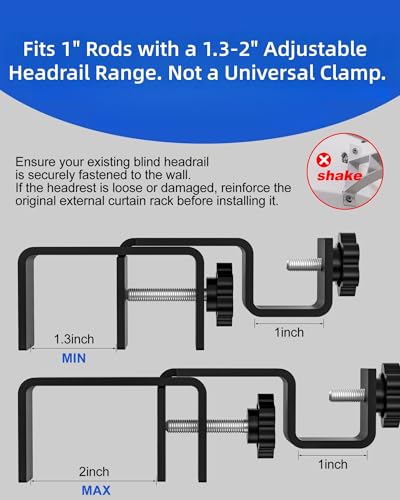 No-Drill Over-Blinds Curtain Rod Brackets for 1.3-2" Headrails - 2 Pack