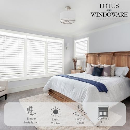 Cordless Faux Wood Blinds 35" x 60" - Smooth Snow White 2" Slats
