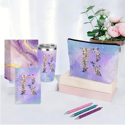 Letter R Monogram 20 oz Tumbler & Makeup Bag Gift Set for Women