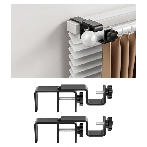 No-Drill Over-Blinds Curtain Rod Brackets for 1.3-2" Headrails - 2 Pack