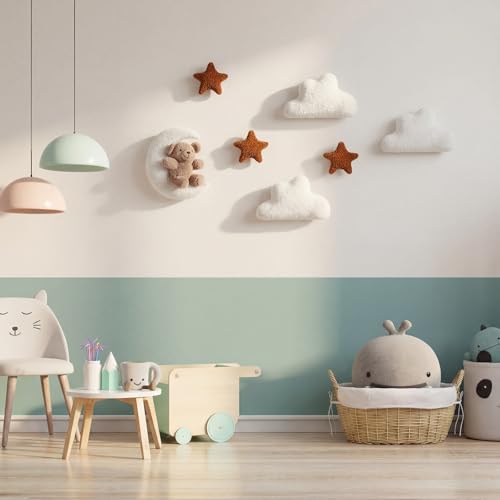 7-Piece Teddy Bear Nursery Wall Decor Set - Moon, Clouds, and Stars