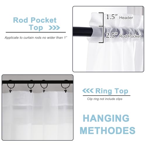 OWENIE White Sheer Curtains 84 Inches Long - 2 Panel Rod Pocket Set