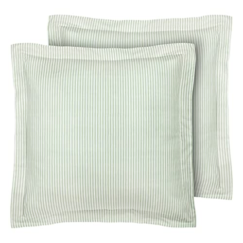 26x26 Cotton Euro Sham Covers, Sage Green Ticking Stripe Pillow Shams, Set of 2