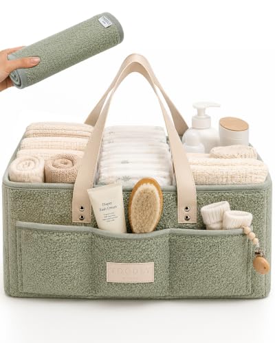 Teddy Fleece Baby Diaper Caddy Organizer with Portable Changing Mat