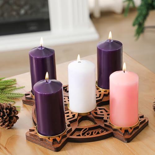 Wood Advent Candle Holder with Celtic Knot Design, 14 inch Christmas Wreath
