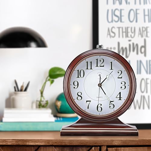 10-Inch Retro Mantel Clock, Silent Vintage Desk Clock for Living Room