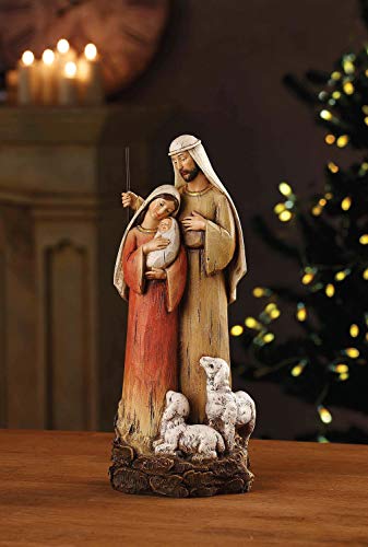 Avalon Gallery Holy Family with Lambs Figurine 12-inch Nativity Scene - Religious Home Decor