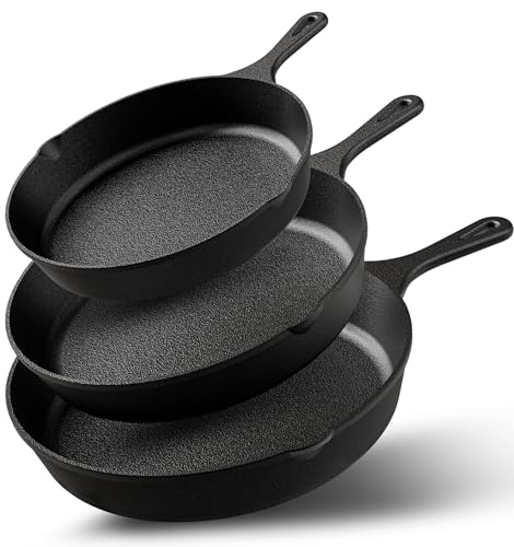 Pre-Seasoned Cast Iron Skillet Set - 3-Piece (6, 8 & 10 Inch) Oven Safe Pans