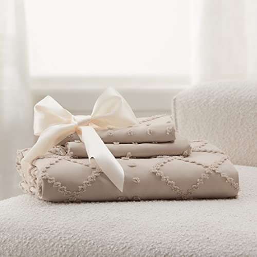 Boho Duvet Cover Set Queen - Soft Tufted Texture, 3-Piece