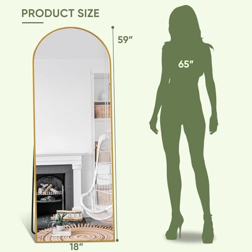 59" x 18" Arched Full Length Floor Mirror with Stand, Gold Aluminum Frame