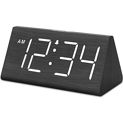 Wooden Digital Alarm Clock with USB Charger - Loud Desk Clock for Bedrooms