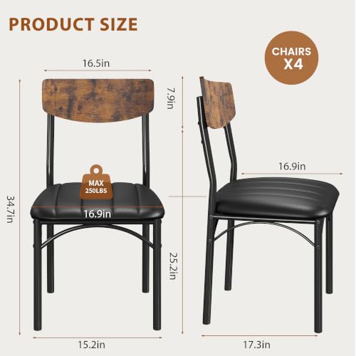Upholstered Dining Chairs Set of 4, Industrial PU Leather Kitchen Chairs