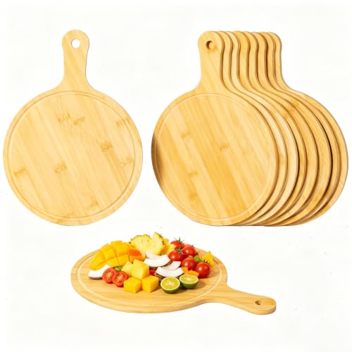 Benhurb 10-Pack Round Bamboo Cutting Boards with Handle, 14.4" x 10.4"