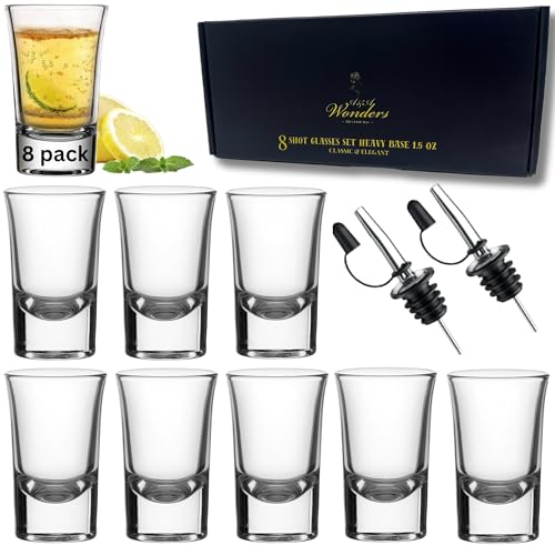 A&A Wonders 12-Piece Heavy Base Shot Glass Set with Coasters & Pourers