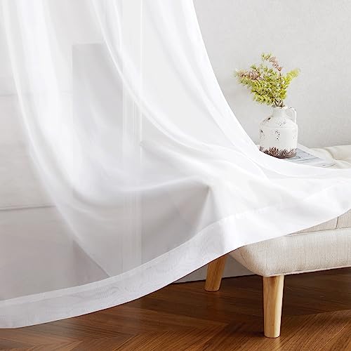 White Sheer Grommet Curtains 84 Inches Long - Light Filtering Drapes (2 Panels)