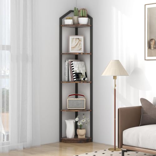 5-Tier Industrial Corner Bookshelf, 70-Inch Tall Storage Display Stand