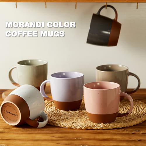Morandi Assorted Neutrals Ceramic Coffee Mug Set of 6, 18 oz Large Latte Cups with Handle, Microwave Safe, Modern Kitchen Drinkware