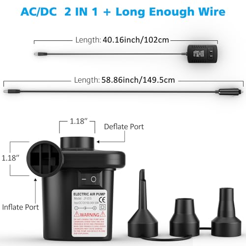 Portable Electric Air Pump for Inflatables - 110V AC/12V DC Inflator & Deflator