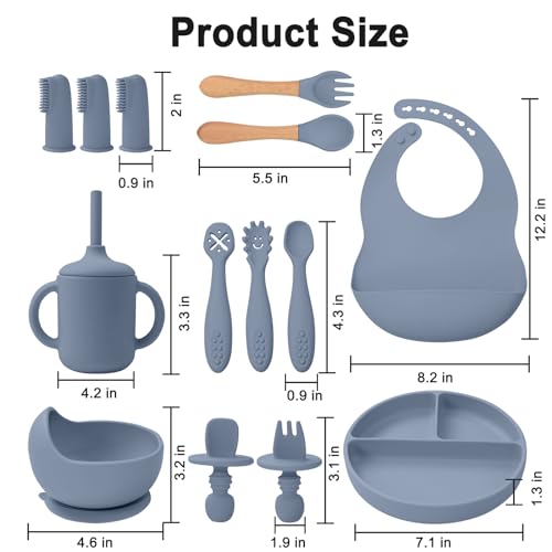 14-Piece Silicone Baby Feeding Set with Suction Plate and Bib
