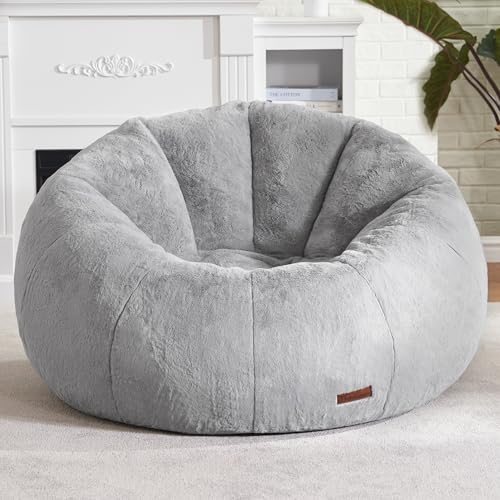 Oversized Donut Bean Bag Chair for Adults, Plush Faux Fur Lounger