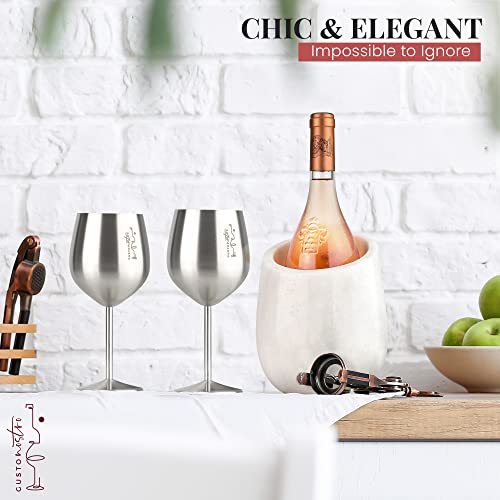 White Marble Wine Chiller Bucket - Single Bottle Cooler for 750ml Bottles