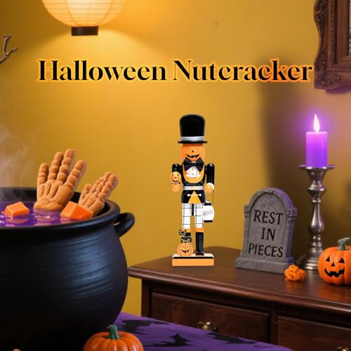 10-Inch Halloween Wooden Nutcracker Figurine - Spooky Tabletop Decor