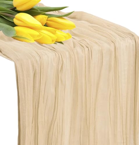 MDS 3 Pack Champagne Cheesecloth Table Runners 10Ft x 35 Inch for Weddings & Events