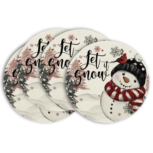 Artoid Mode 14" Xmas Trees Let It Snow Snowman Round Placemats Set of 4