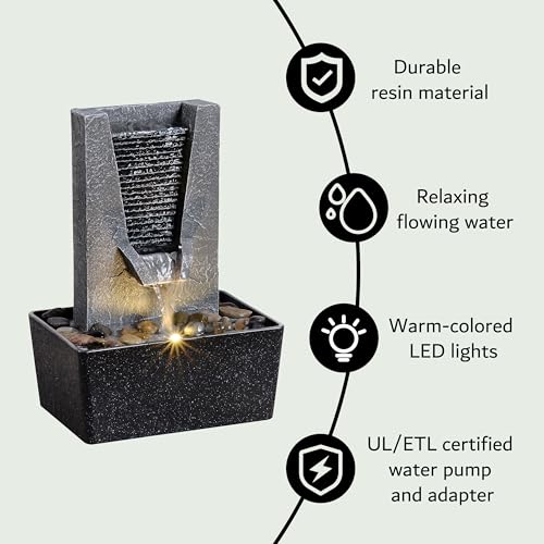 Desktop Water Fountain with LED Light, Small Zen Waterfall for Office Decor