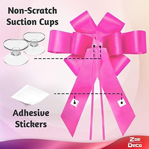 Zoe Deco - Giant Pink Car Bow - 30 Inch with 2 Gold Accessory Bows for Celebrations | Perfect for Birthdays, Weddings & Surprises