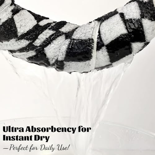 Black and White Checkered Cotton Bath Towels - 27.5" x 55" Set of 2
