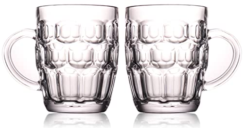 1 Pint Dimpled Beer Mugs - Heavy Duty Glass Pub Style Cup Set of 2