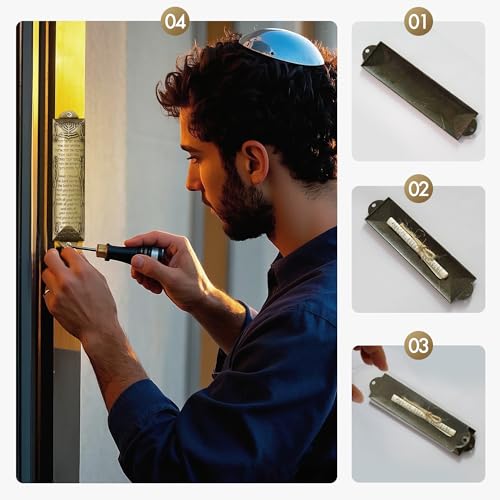Engraved Bronze Mezuzah Case 5.3-Inch with Scroll, 3-Pack