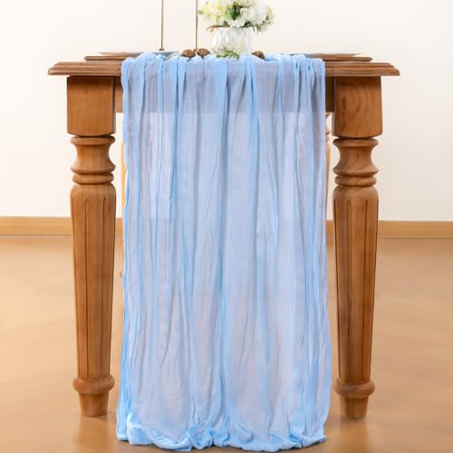 Light Blue Cheesecloth Table Runner, 10FT Gauze Boho Wedding Decor