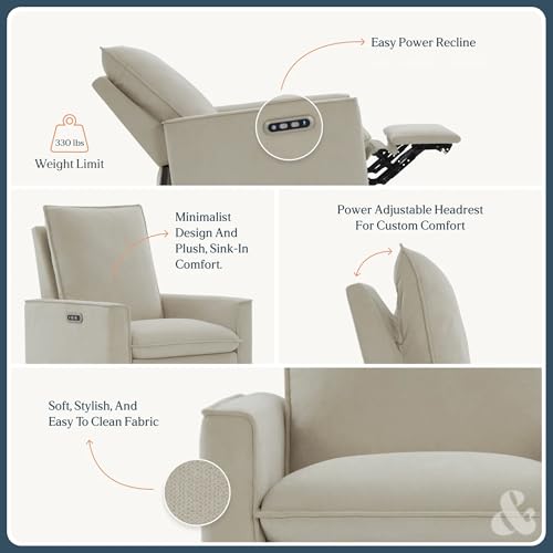Power Nursery Glider Recliner with USB Charging and Stain-Resistant Ivory