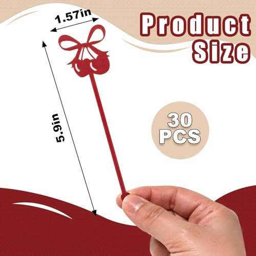 Hying Style 3 60Pcs Cherry Bow Cocktail Stirrers - Red Plastic Drink Picks