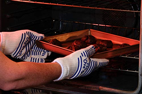 Heat Resistant 5-Finger Oven Mitts - Flame Retardant Gloves, 2 Pack