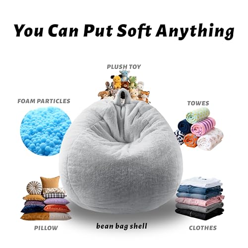 Large Faux Fur Bean Bag Chair Cover - Shaggy Plush Storage Bean Bag