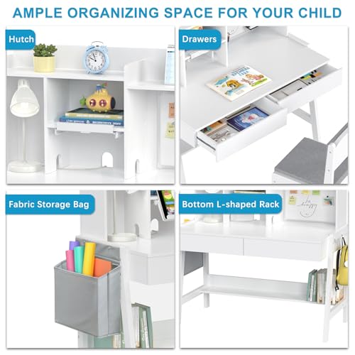 Height Adjustable Kids Study Desk and Padded Chair Set with Storage