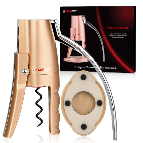 Compact Vertical Lever Corkscrew Wine Opener with Foil Cutter - Champagne Gold