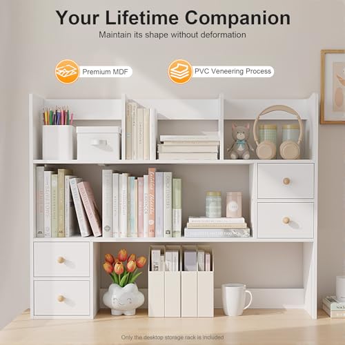 KEARIXM Desk Hutch Top with Cabinet and Drawers for Dorm Office