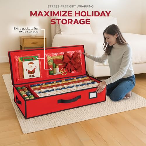 Christmas Wrapping Paper Storage Box 40-Inch Underbed Gift Wrap Holder