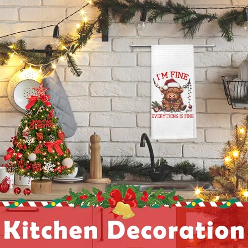 Ghoaoivo Christmas Highland Cow Dish Towels 16x24 Inches Holiday Kitchen Decor, Xmas 22